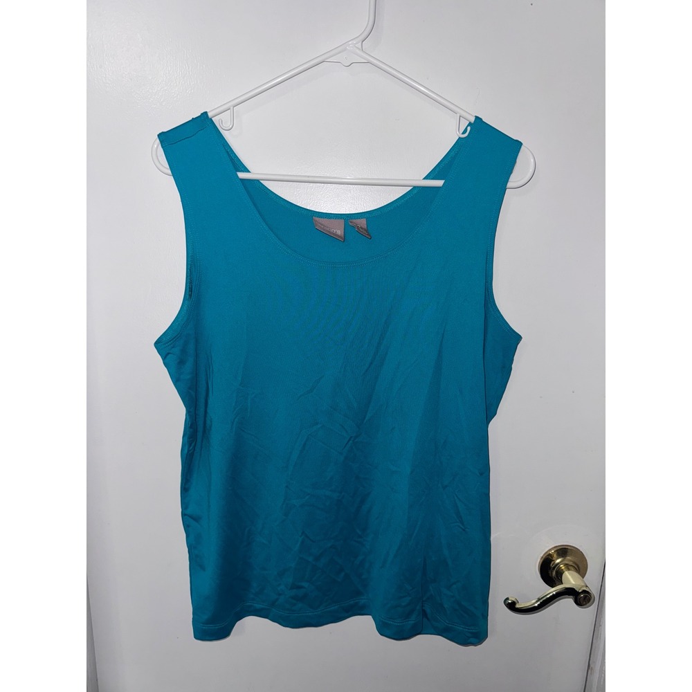 Chicos Teal Blue Scoop Neck Tank Top Sleeveless Stretch Shell Size 2 Large
